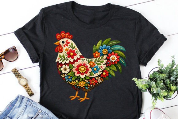 Floral Chicken Embroidery Png T-Shirt Review