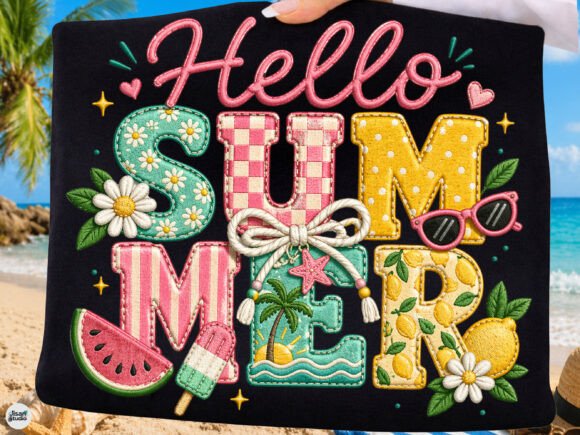 Hello Summer Cute Embroidery PNG